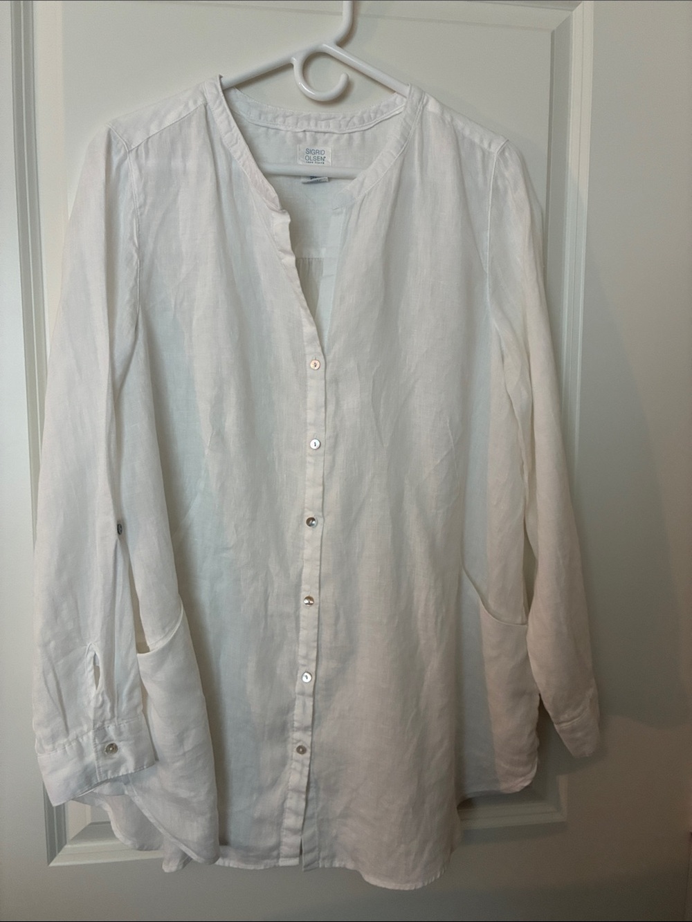 Sigrid Olsen 100% White Linen Button-Down Shirt